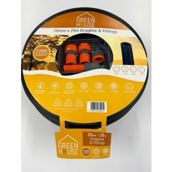 GREEN HOUSE DRAGLINE GARDEN HOSE WITH FITTINGS 20MMX25M