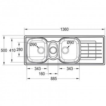 FRANKE CASCADE DOUBLE BOWL SINK INSET INC. WASTE 1360X500MM
