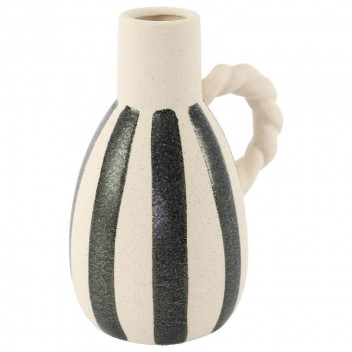 STRIPE BLACK AND BEIGE ROPE VASE 17CM