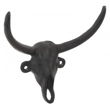 BULL SKULL BROWN HOOK 15X16CM