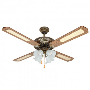 EUROLUX 52 INCH ANTIQUE BRASS CEILING FAN AND 4X LIGHTS
