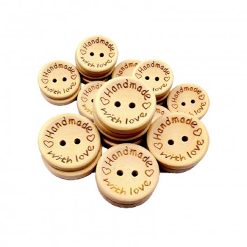 HANDMADE WITH LOVE WOODEN BUTTON 30MM 3PIECE