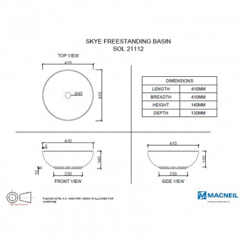 BIJIOU SKYE WHITE FREESTANDING SOLO BASIN
