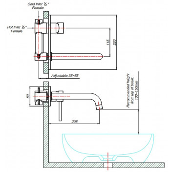 BASIN CONCEALED MIXER WITH SPOUT.