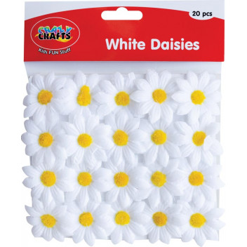 WHITE CRAFT ARTIFICIAL DAISIES 45MM 20PIECE