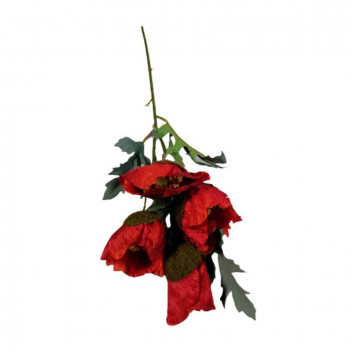 RED POPPY ON STEM ARTIFICIAL FLOWER 44CM
