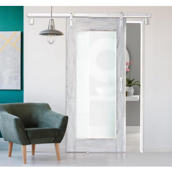 2 SIDES LOCKEPORT FROST GLASS BARN DOOR (INCLUDING TRACK, ACCESSORIES AND HANDLE