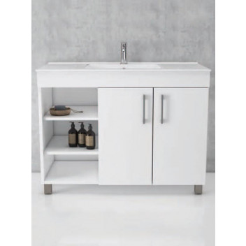 FREESTANDING WHITE DOUBLE DOOR WOOD BATHROOM CABINET 850X900X470MM