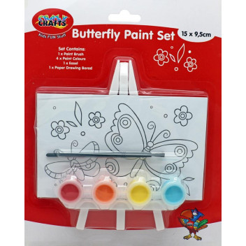 CRAFT BUTTERFLY INCL PAINT BRUSH CANVAS AND EASEL PAINT SET