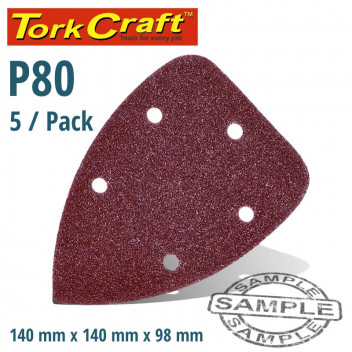 VELCRO TRIANGLE SANDING SHEET WITH HOLES 80 GRIT 140X98MM 5 PER PACK