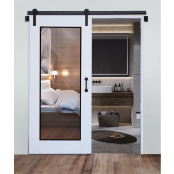 APHINE WHITE AND MIRROR FINISH BARN DOOR (INCLUDING TRACK, ACCESSORIES AND HANDL