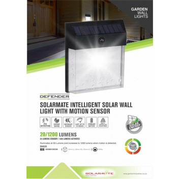 SOLARMATE INTELLIGENT SOLAR WALL LIGHT WITH MOTION SENSOR 20/1200 LUMENS