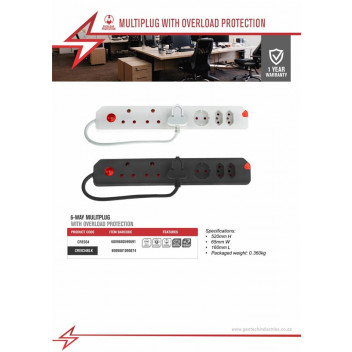 ELECTRICMATE BLACK 6WAY MULTIPLUG