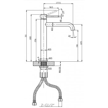 BIJIOU SATIN NICKEL STYLET TALL BASIN MIXER