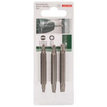 BOSCH DOUBLE-END PZ1/PZ2/PZ3 SCREWDRIVER BITS 60MM 3 PIECE