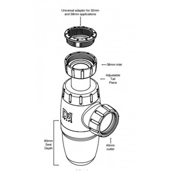 BOTTLE TRAP PLAIN 32MM 76MM 40MM OUTLET