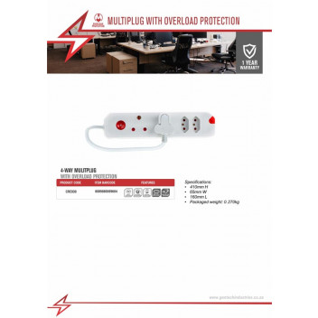 ELECTRICMATE 4WAY MULTIPLUG WITH OVERLOAD PROTECTION