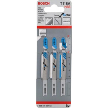 BOSCH T-SHANK HSS JIGSAW BLADES METAL 3PC THIN SHEET