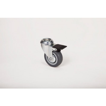GREY RUBBER BOLT HOLE CASTOR WITH BRAKE 75MM