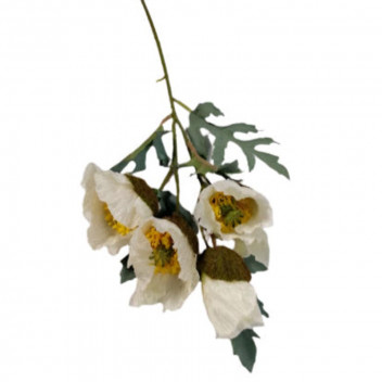 WHITE POPPY ON STEM ARTIFICIAL FLOWER 44CM