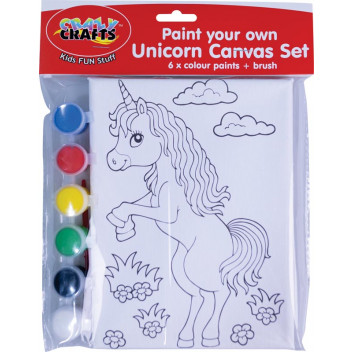 KIDS CRAFT UNICORN CANVAS INCL CANVAS BRUSH 6XCOLOURS