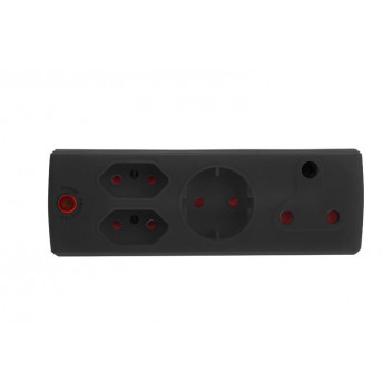 ELECTRICMATE BLACK 1X16AMP AND 2X3 PIN AND SCHUKO ADAPTOR