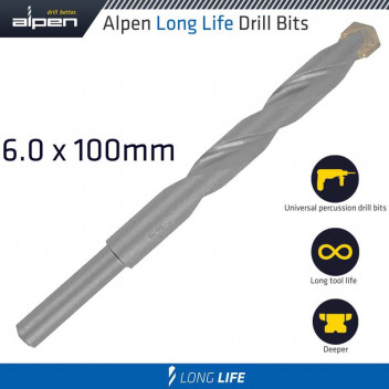 ALPEN MASONRY DRILL BIT LONG LIFE 6 X 100MM