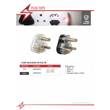 ELECRTICMATE WHITE SOLID PIN PLUG TOP  16AMP