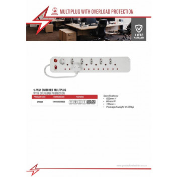 ELECTRICMATE 12WAY MULTIPLUG WITH SINGLE SWITCH