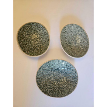 GINGHAM ASSORTED OVAL CERAMIC CONDIMENT LACE SET