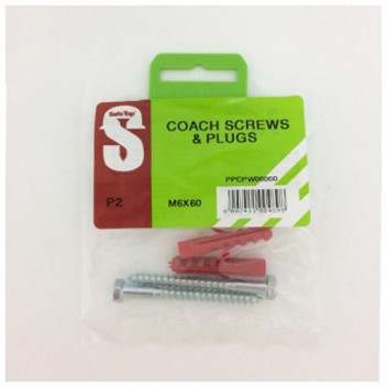 SAFETOP SCREW COACH WALL PLUG 6X60MM 2PP