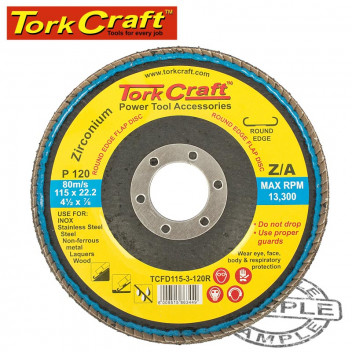 TORKCRAFT FLAT 120 GRIT ZARCONIUM ROUND EDGE FLAP DISC