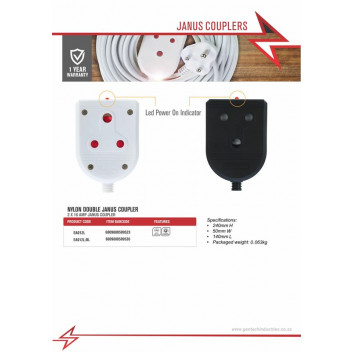 ELECTRICMATE WHITE JANUS COUPLER WITH POWER INDICATOR  2X16AMP