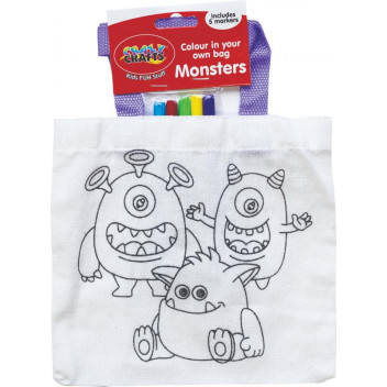 MONSTERS CRAFT COLOUR YOUR OWN BAG INCLUDING 5XMARKERS 30X20CM