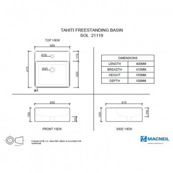 SOLO TAHITI WHITE FREESTANDING BASIN