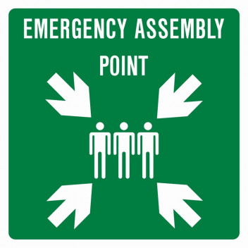 EMERGENCY ASSEMBLY POINT SIGN GREEN 190X190MM