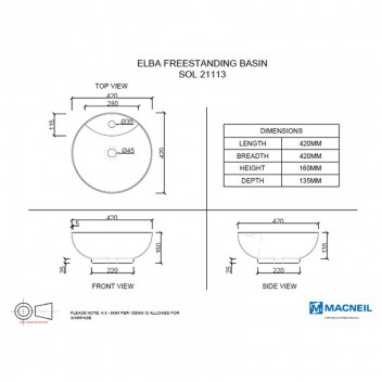 BIJIOU ELBA WHITE FREESTANDING SOLO BASIN