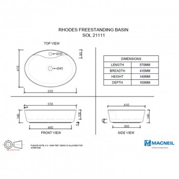BIJIOU RHODES WHITE FREESTANDING SOLO BASIN