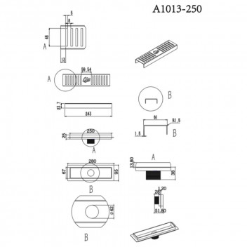 GIO STAINLESS STEEL NATURAL CHANNEL SHOWER GRATE 250MM