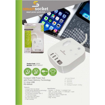 SMART SOCKET  SSO + EURO + USB A + USB C + POWER DELIVERY TECHNOLOGY