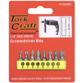 TORK CRAFT SCREWDRIVER INSERT BIT SET PH/PZ 8PCE