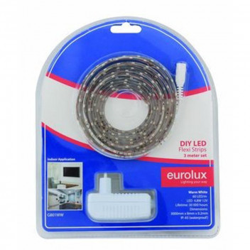EUROLUX WARM WHITE LED 3M STRIP LIGHT DIY KIT 4.8W/M IP65