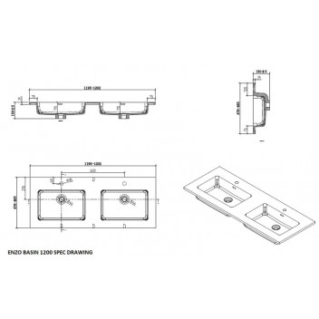 ENZO WHITE CLEAR CUBE BASIN 1200MM