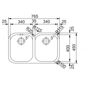 FRANKE ARMONIA SINK D/BOWL UNDERMOUNT S/STEEL INCL WASTE 765X450X190