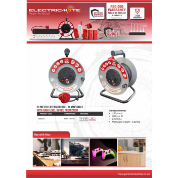 ELECTRICMATE SURGE EXTENSION REEL 10AMP  20M