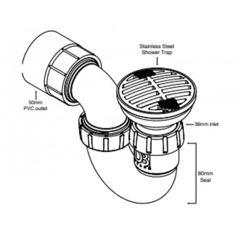 DUTTON WHITE PLAIN SHOWER TRAP 38MM X 40MM