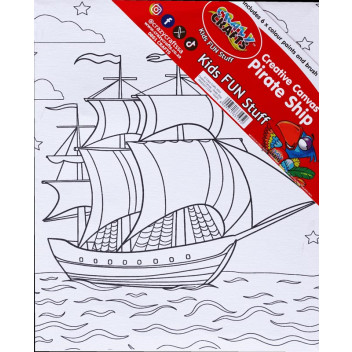 KIDS CRAFT PIRATE SHIP CANVAS INCL CANVAS BRUSH 6XCOLOURS