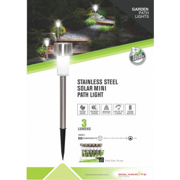 SOLARMATE 3 LUMENS MINI STAINLESS STEEL SOLAR LIGHT