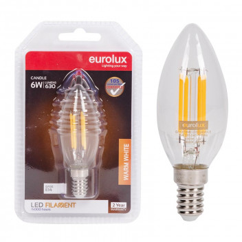EUROLUX LED BULB FILAMENT CANDLE E14 6W 3000K