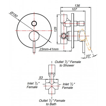 MOON CONCEALED DIVERTER MIXER.
